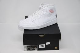 One pair of boxed as new Nike Air Jordan 1 Mid SE in white and university red (UK 8).
