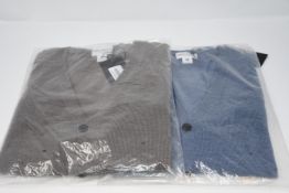 Two as new Spider & Mackay light Heather blue Merino wool cardigan (M) and an as new Taupe Marino