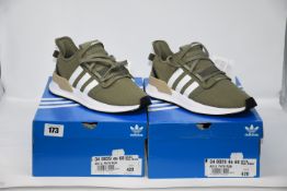 Two pairs of boxed as new Adidas U Path Run trainers in khaki (UK 8).