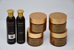 Four as new Sakare deep cleansing salt scrub (350ml) and two Sakare indulging hand & body lotion (