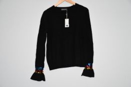 An as new Wyse of London black round neck jumper with sequin cuffs (Size 1).