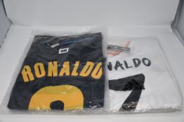 Two as new retro Adidas Ronaldo No 7 football tops (M) and three as new retro Umbro Ronaldo No 8