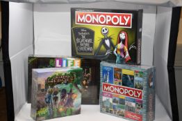 One Disney USAopoly Nightmare Before Christmas, one Disney Theme Park Edition Monopoly, one Game