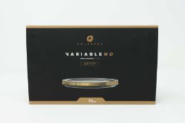 A boxed as new PolarPro Peter McKinnon Variable 77mm 2-5 Stop ND Filter (Box opened, some light