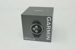 A boxed as new Garmin Fenix 5S Plus Premium Multisport GPS Watch in Silver with Black Band (Box