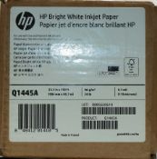 A boxed as new roll of HP Bright White Inkjet Paper Q1445A 90 gsm 594mm x 45.7m.