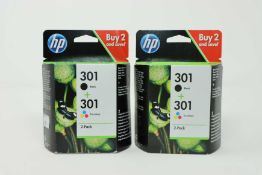 Two boxed as new HP 301 (N9J72AE) Black and Colour Ink Cartridge Packs (Boxes sealed, Expiry date