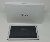 A boxed as new YOTOPT K107 16 GB Tablet in White, with usb charging cable. Wiped and factory reset.