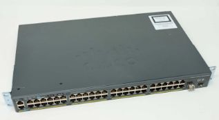 A pre-owned Cisco Catalyst WS-C2960X-48TD-L 48-Port 2x SFP+ Port Gigabit Switch and a Cisco SFP-
