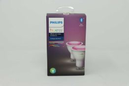 A pack of two Philips Hue GU10 White and Colour Ambiance Wireless Lighting LED Colour Changing