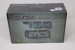 A boxed as new EVGA SuperNOVA G3 750 Watt Modular Power Supply. Full Modular, 80 PLUS Gold, SLI/