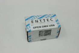 A boxed as new Enttec Open DMX USB Interface for lighting control (P/N: 70303) (Box sealed).