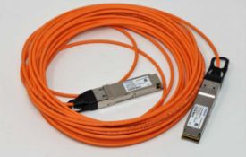 A Finisar 40G QSFP+ 10m Active Optical Cable (P/N: FCBN410QB1C10) (Packaging opened. Sold as seen).