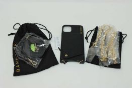 A boxed as new Bandolier Emma Pebble Leather phone case for iPhone 11 and crossbody strap in Black/