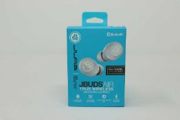 A pair of boxed as new JLAB JBudsAir Wireless Bluetooth Earphones in White (box sealed).