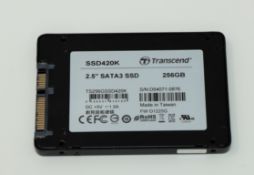 Five pre-owned Transcend SSD420K TS256GSSD420K 256 GB SATA3 6Gb/s Solid State Drives (Wiped).