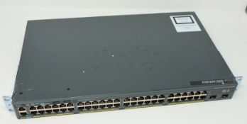 A pre-owned Cisco Catalyst WS-C2960X-48TD-L 48-Port 2x SFP+ Port Gigabit Switch (Untested, some