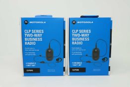 Two boxed as new Motorola CLP1040 Two-Way Four Channel business radios.