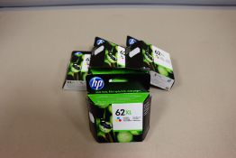 Five boxed as new HP 62XL Tri-Colour ink cartridges.