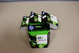 Five boxed as new HP 62XL Tri-Colour ink cartridges.