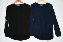 Two as new Wyse of London jumpers Navy/Black with star patches to the sleeve (Size 1).