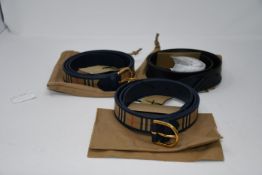 One as new Burberry Blue and check belt size 95. One as new Burberry Blue and check belt size 100.