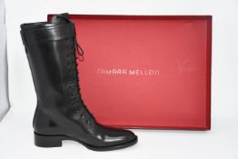 One pair of lady's pre-owned Tamara Mellon mid-calf combat boots in black (Excellent condition, EU