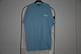 One as new Balenciaga Oversized Logo-Print Slub Cotton-Jersey t-Shirt sky blue size M.