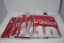 Five assorted retro Umbro official football tops (M).