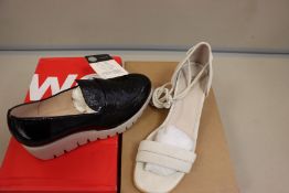 A pair of as new Alohas Dakota Ice Swede heeled sandals (UK 4). A pair of Wonders wedge shoes with