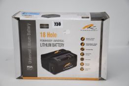 One boxed as new Powakaddy eighteen hole universal lithium battery.