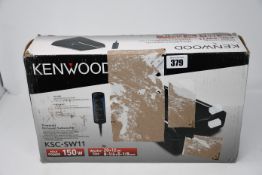One boxed Kenwood KSC-SW11 subwoofer in black.