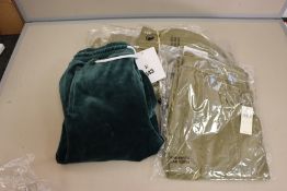 One as new M10 x Calimera Velour Jogger Green size M and five as new Anthropologie Khaki Green