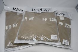 Three men's as new Replay Sportlab crewneck sweatshirts (1 small, 2 medium).