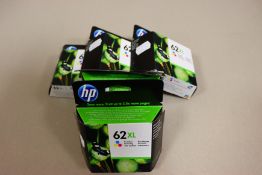 Five boxed as new HP 62XL Tri-Colour ink cartridges.