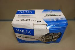 One boxed Hailea electromagnetic piston air compressor (Model: ACO-500).