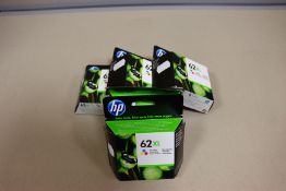 Five boxed as new HP 62XL Tri-Colour ink cartridges.