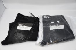 Two pairs of Replay Jondrill Hyperflex Bio black stretch denim jeans (W31, L32).