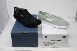 One as new Lems Primal 2 black trainers size men 11. One as new Tretorn Nylite canvas size UK 7.5 (