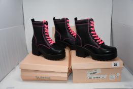 Two as new Koi Footwear Kitana Pink Laced boots size 5 (ND63). One as new Koi Footwear Kitana Pink