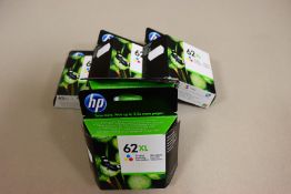 Five boxed as new HP 62XL Tri-Colour ink cartridges.