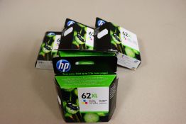 Five boxed as new HP 62XL Tri-Colour ink cartridges.