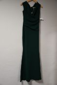 An as new GodDiva Bardot pleated occasion in emerald green dress (UK 12).