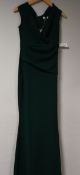 An as new GodDiva Bardot pleated occasion in emerald green dress (UK 10).