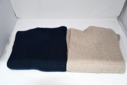 Two as new Wyse of London blue/beige polar neck jumper with flared cuffs (Size S/M).