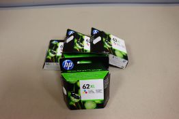 Five boxed as new HP 62XL Tri-Colour ink cartridges.