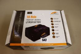 One boxed as new Powakaddy eighteen hole universal lithium battery.