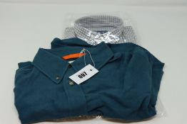 One as new Flax Midweight Linen Button Down Petrol size M (No tags). One as new Eton Brown & blue