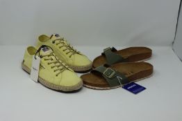 One as new Birkenstock khaki Madrid patent sandals size UK 7. One as new Pepe Jeans Tourist Island