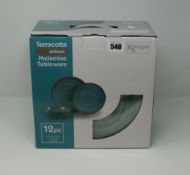 Three boxed as new Kampa Terracotta Artisan twelve piece melamine tableware sets.